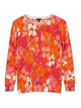 Talbots Tossed Flowers Crewneck Lightweight Pullover Sweater Size Small Petite